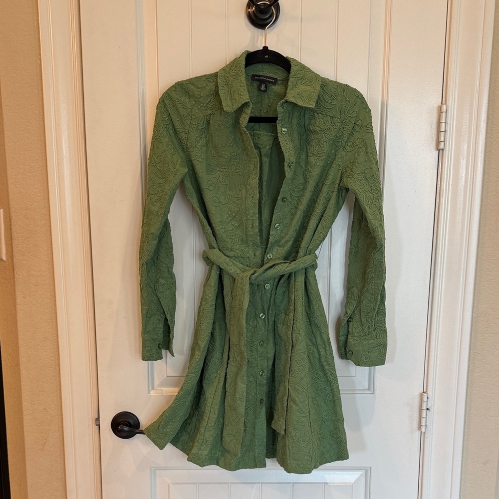 Saks Fifth Avenue Embroidered Green Dress